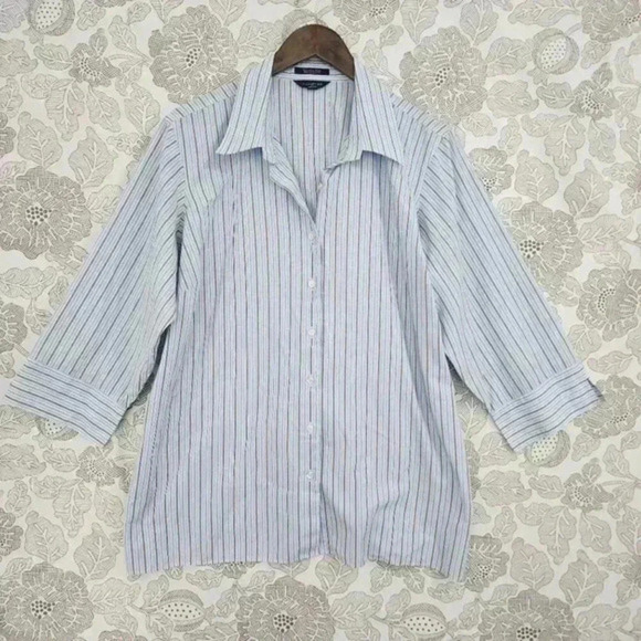 Lands End Womens Wrinkle-Free Broadcloth Shirt 22W Blue/White Stripes - Picture 1 of 5